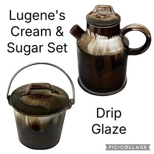 Vintage Brown Drip Glaze Lugene's Cream and Sugar Set
